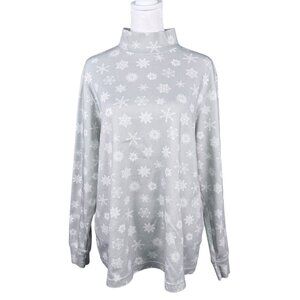 Lands End Women's 1X 16W-18W Mock Neck Pullover Top Silver Gray Snowflakes